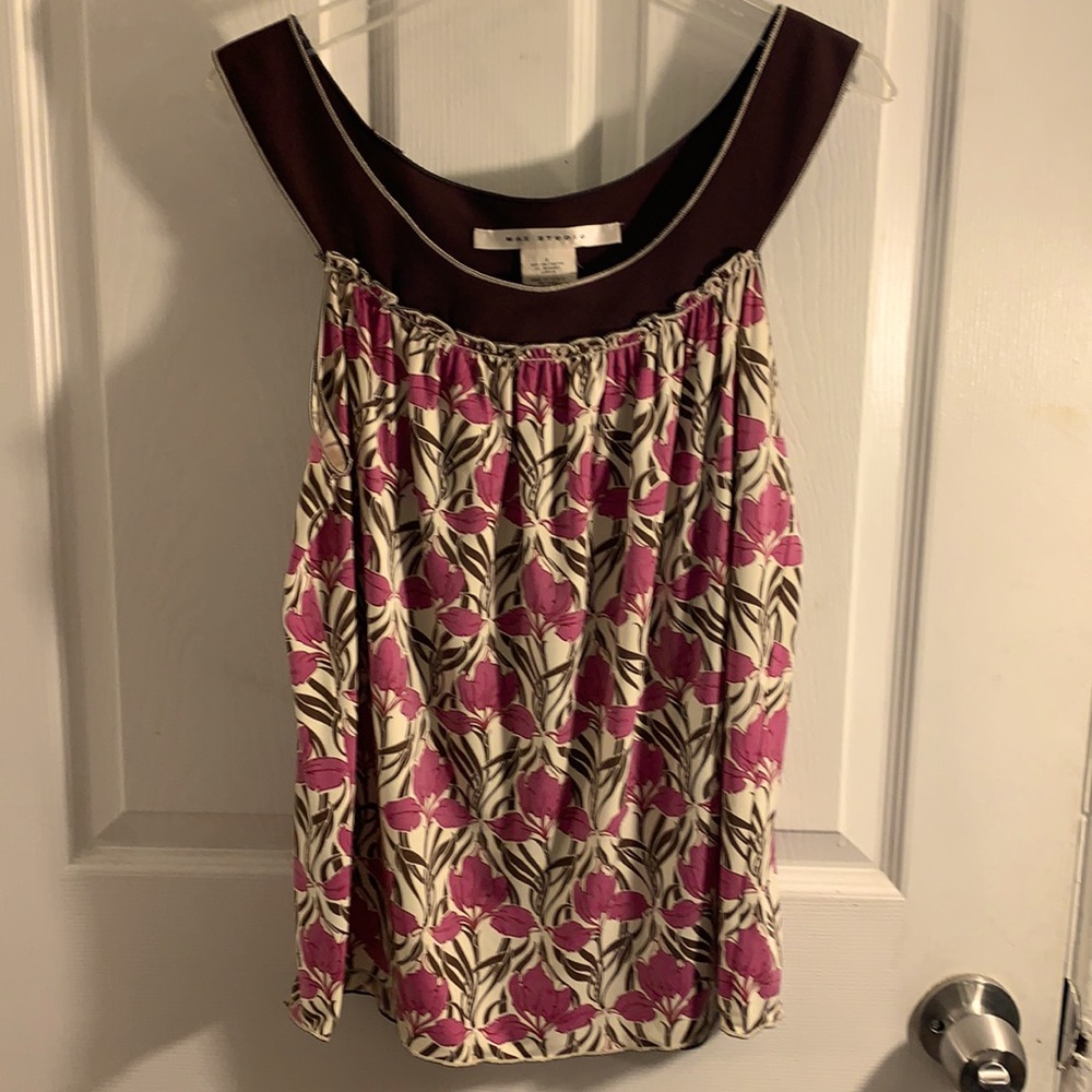 Max Studio Fuchsia & Brown Flowered Sleeveless Top